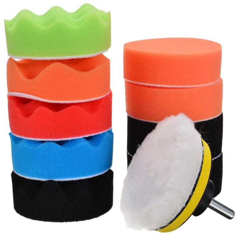 DIY Crafts CT-DIY-HI-32449 3"/4"/7"inch 76/100/180mm 12 Pcs Car Buffing Polishing Waxing Sponge Pad Kits with Drill Adapter Cleaning Tool - Image 1