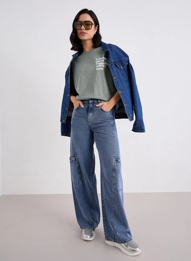 Styli Styli Slogan Print Round Neck Oversized T-Shirt