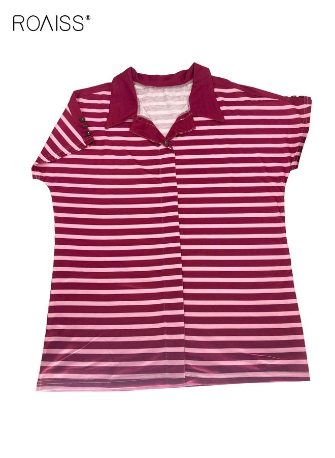 رويس طقم صيفي نسائي مكون من قطعتين، بلوزة مخططة بأكمام قصيرة وبنطلون كاجوال للرياضة والترفيه، قماش خفيف الوزن وجيد التهوية للطقس الحار، طقم مريح وأنيق - Image 4