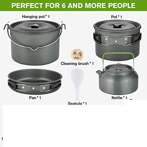 Linist Camping Cookware Mess Kit, Large Size Hanging Pot Pan Kettle with Camping Cooking Set for 6 Person for Outdoor Camping Hiking Picnic - Image 4