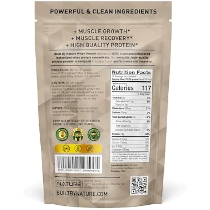 Built by Nature Unflavored Protein Powder - Instantized Whey Protein Concentrate - 1.1 Lb, 16 Servings - Image 2