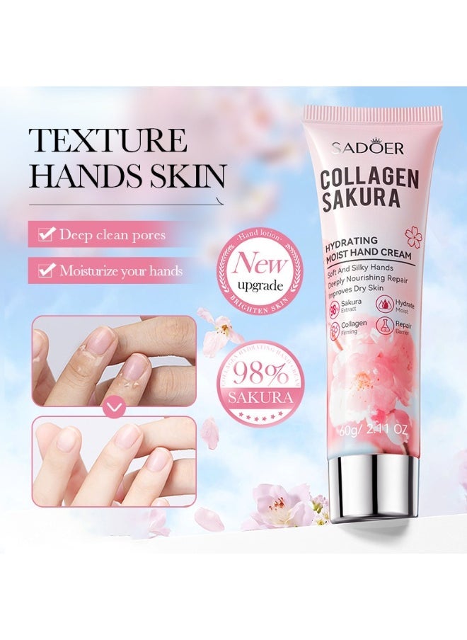 SADOER 2-PACKS Sakura Collagen Hand Cream,Fast Absorbing Anti Ageing Hand Cream, Hydrates And Moisturizes The Skin Of Hands, Removes Wrinkles And Dullness 60g*2 - Image 3