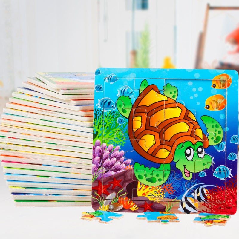 Wooden 16-Piece Puzzle Cartoon Animal Transportation Toddler Mathematics Chinese Pinyin Puzzle Fun - Image 2