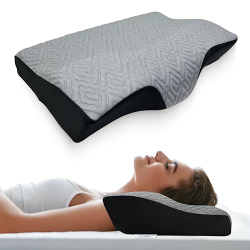 Sleepsia Memory Foam Pillow | 1 Year Warranty | Cervical Pillow for Neck Pain, Orthopedic Pillow for Neck Pain with Extra Curve Neck Support for Sleeping Side & Back Sleepers (Grey/Black) - Image 1