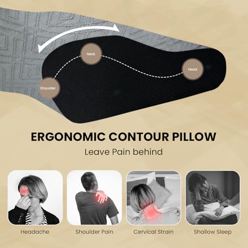 Sleepsia Memory Foam Pillow | 1 Year Warranty | Cervical Pillow for Neck Pain, Orthopedic Pillow for Neck Pain with Extra Curve Neck Support for Sleeping Side & Back Sleepers (Grey/Black) - Image 5