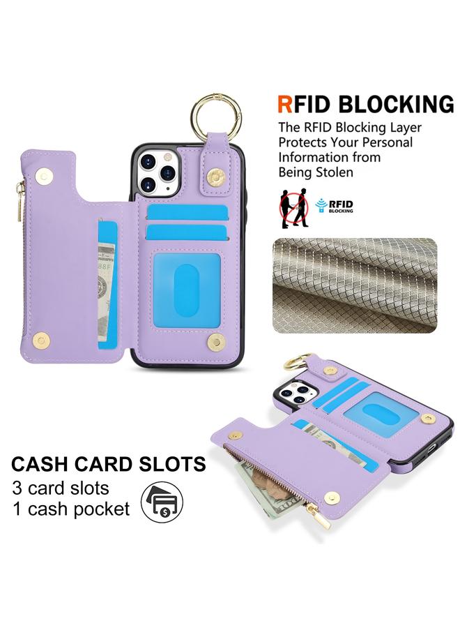 Zaboon Case For iPhone 11 Pro RFlD Anti-theft Double Buckle Ring Zipper Card Phone Case - Image 3