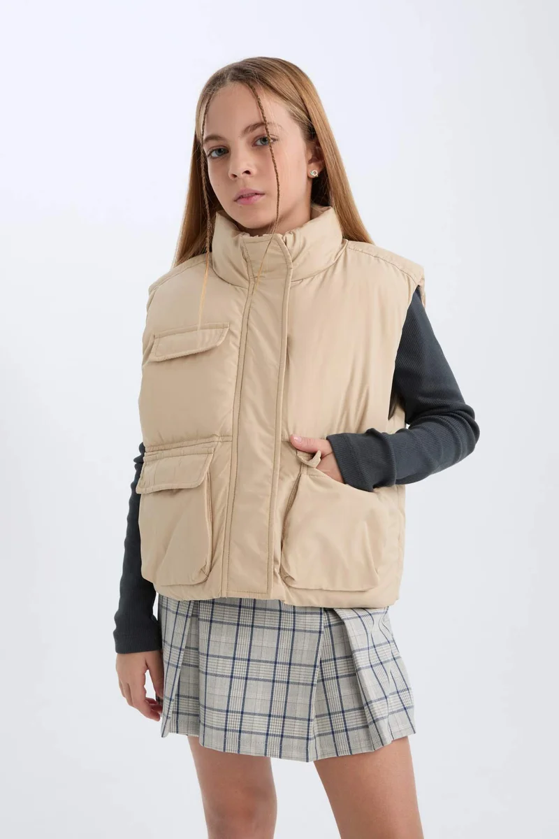 ديفاكتو Girl Stand Collar Zippered Waterproof Puffer Vest