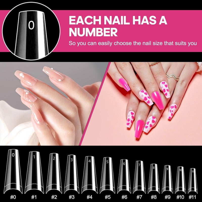 krofaue 1200PCS Coffin Nail Tips - Half Cover Nail Tips 12 Size False Nail Tips for Acrylic Nails Professional Manicure with Box for Artificial Fake Nail Tip Art Salon Home (Clear & Natural) - Image 4
