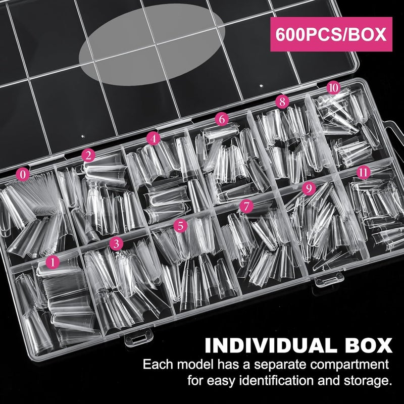 krofaue 1200PCS Coffin Nail Tips - Half Cover Nail Tips 12 Size False Nail Tips for Acrylic Nails Professional Manicure with Box for Artificial Fake Nail Tip Art Salon Home (Clear & Natural) - Image 5