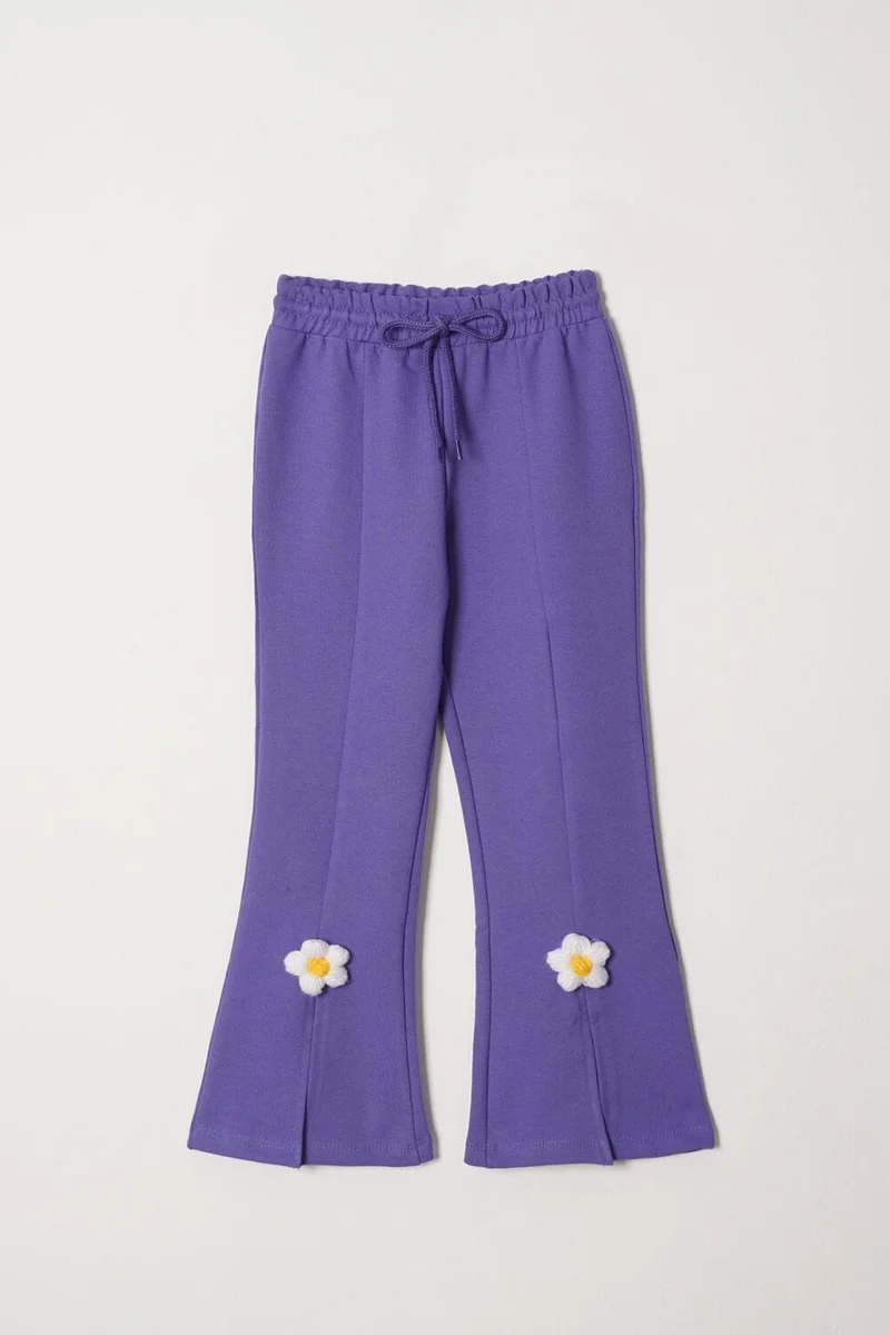 زيبكيدز Crew Neck Long Sleeve Daisy Detailed Long Sleeve Purple Color Girls Tracksuit Set