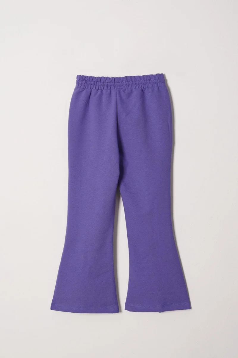 زيبكيدز Crew Neck Long Sleeve Daisy Detailed Long Sleeve Purple Color Girls Tracksuit Set