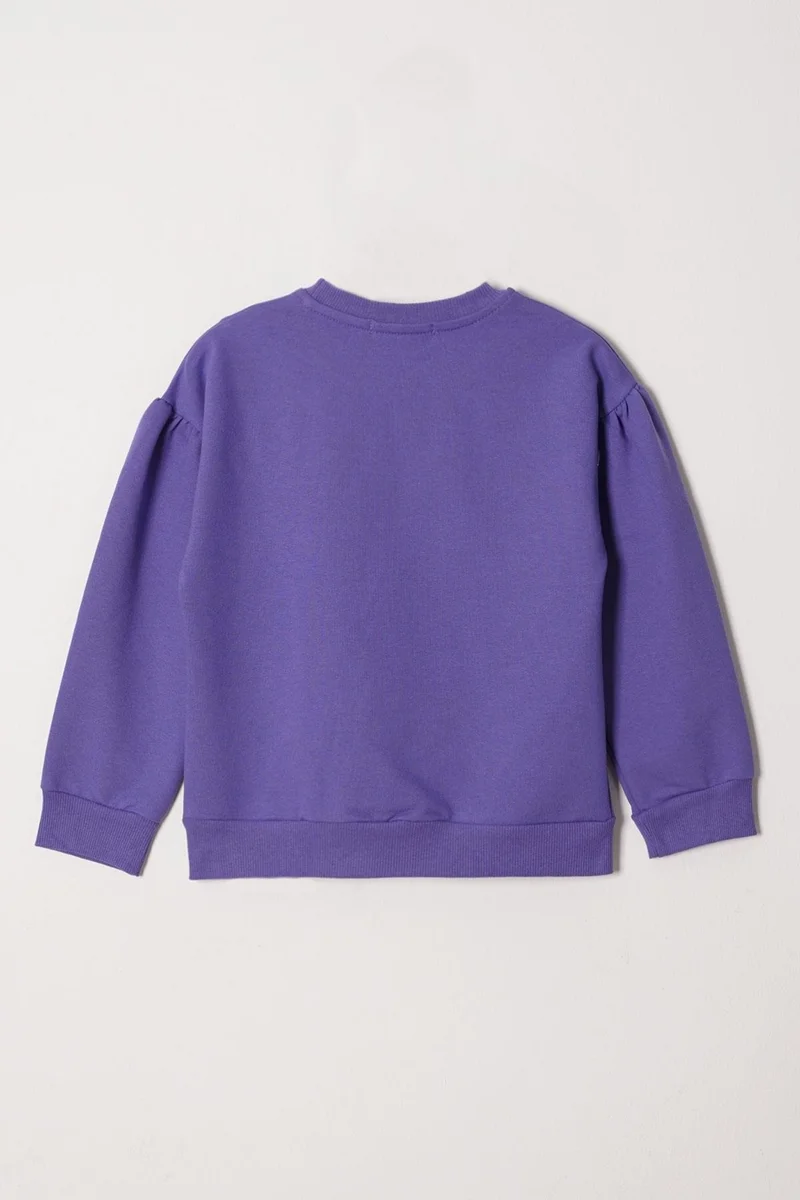زيبكيدز Crew Neck Long Sleeve Daisy Detailed Long Sleeve Purple Color Girls Tracksuit Set