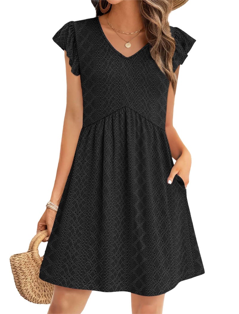 OFEEFAN Casual Dresses for Women Elegant Classy Resort Wear Black Dress Babydoll Maternity Dress Summer Swing Dresses Spring Fashion Clothing Vacation Outfits Country Concert Outfits L - Image 2