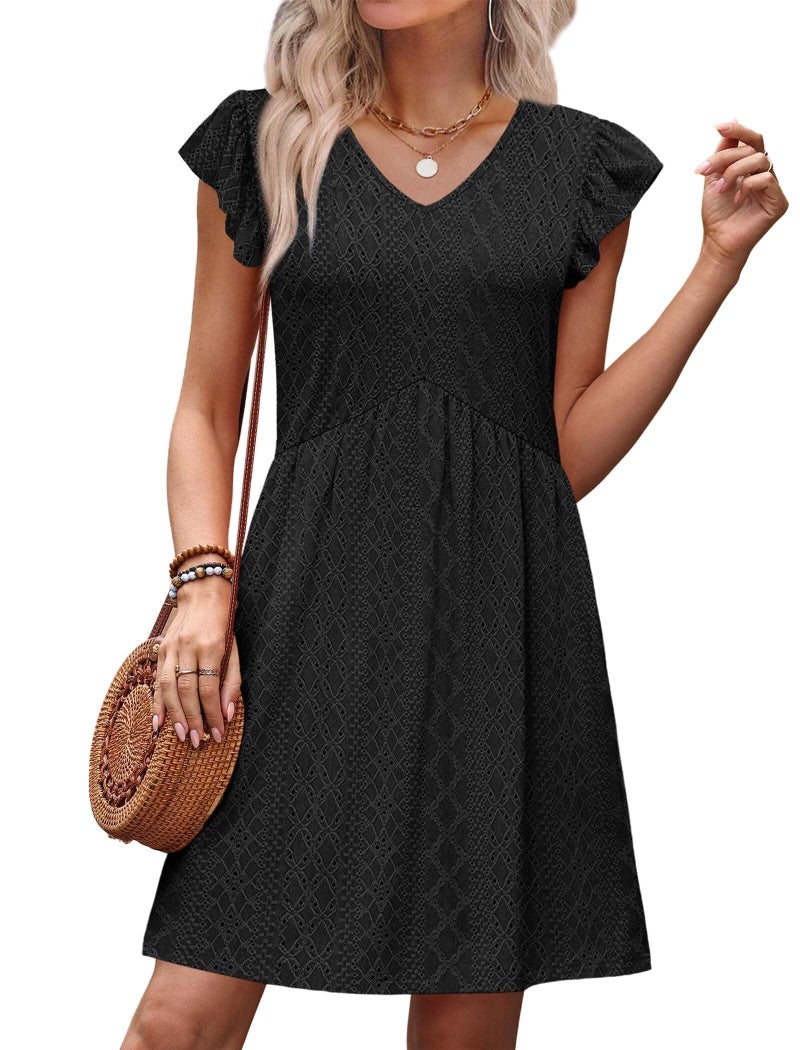 OFEEFAN Casual Dresses for Women Elegant Classy Resort Wear Black Dress Babydoll Maternity Dress Summer Swing Dresses Spring Fashion Clothing Vacation Outfits Country Concert Outfits L - Image 3