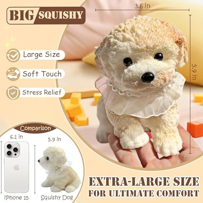 YJPPDD Dog Squishy Squeeze Toys, Chubby Teddy Squishies Toys for Adult/Kids, Soft Squishies Stress Balls, Novelty Fidget Toy for Stress Relief for Christmas(Cream Color, Teddy) - Image 3