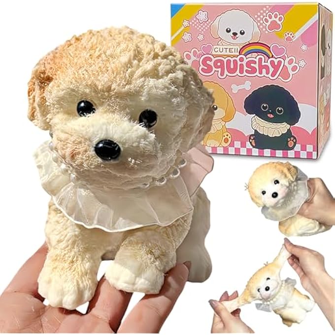 YJPPDD Dog Squishy Squeeze Toys, Chubby Teddy Squishies Toys for Adult/Kids, Soft Squishies Stress Balls, Novelty Fidget Toy for Stress Relief for Christmas(Cream Color, Teddy) - Image 1