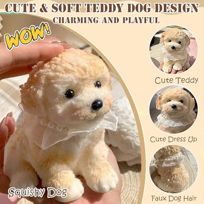 YJPPDD Dog Squishy Squeeze Toys, Chubby Teddy Squishies Toys for Adult/Kids, Soft Squishies Stress Balls, Novelty Fidget Toy for Stress Relief for Christmas(Cream Color, Teddy) - Image 2