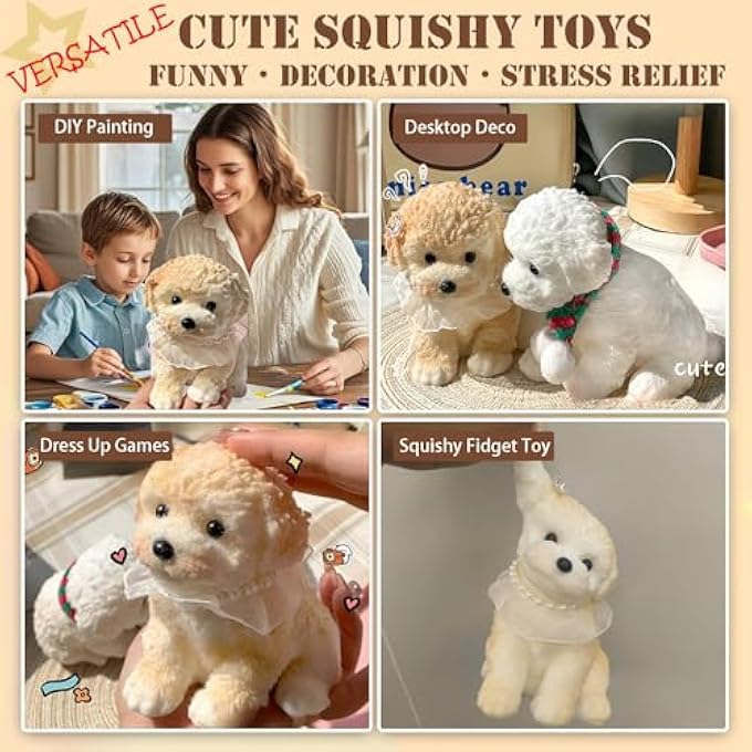 YJPPDD Dog Squishy Squeeze Toys, Chubby Teddy Squishies Toys for Adult/Kids, Soft Squishies Stress Balls, Novelty Fidget Toy for Stress Relief for Christmas(Cream Color, Teddy) - Image 5