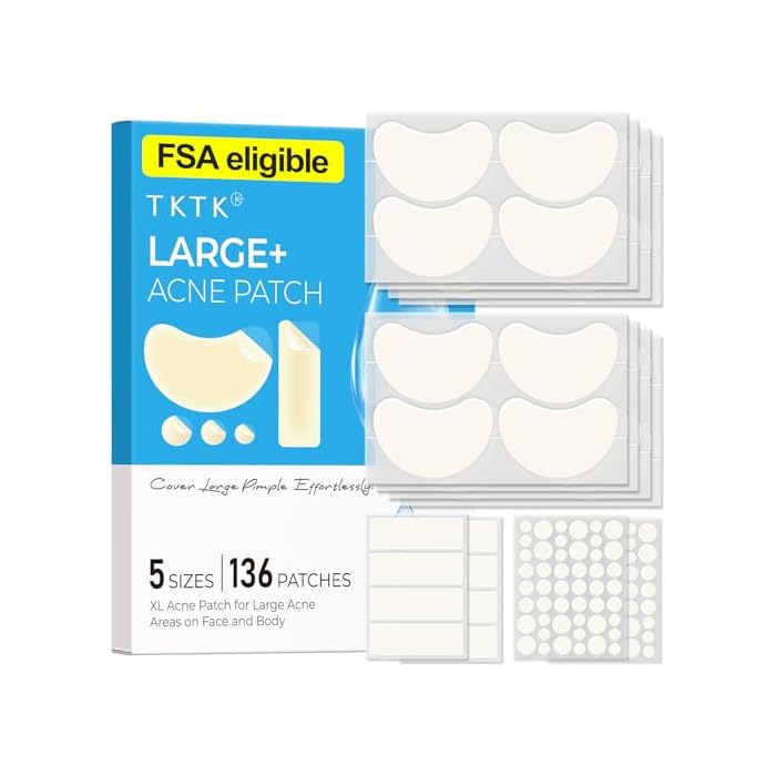 TKTK Pimple Patches Pimple Patches for Face Hydrocolloid Acne Patches Zit Patches for Chin and Nose Skin Care 5 Sizes 136 Count