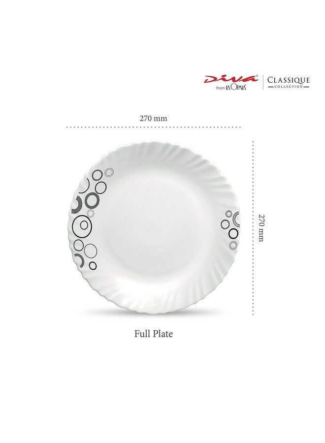 Diva La Opala Diva Classique Collection Opal Glass Crockery | Full Plate Set of 6 | Misty Drops Design | for dining & gifting | Microwave Safe | 100% Vegetarian | Extra Strong | Super Light & White - Image 2