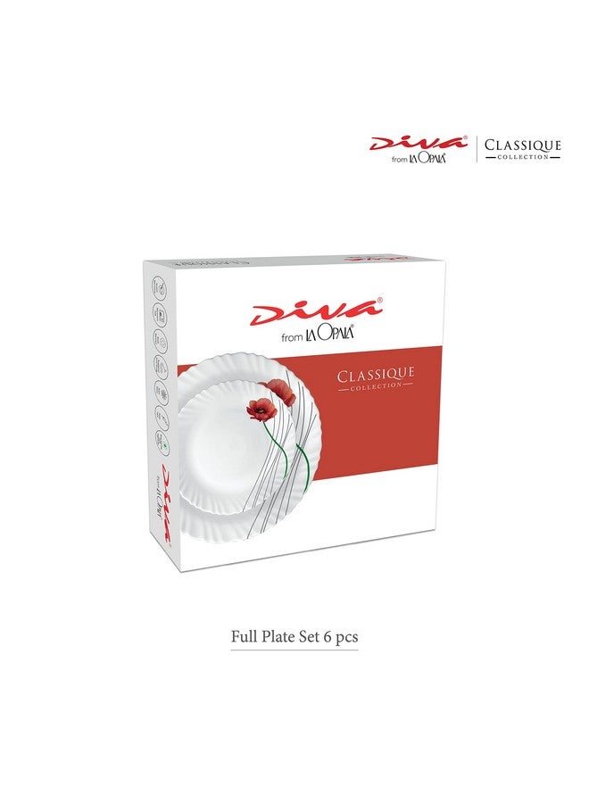 Diva La Opala Diva Classique Collection Opal Glass Crockery | Full Plate Set of 6 | Misty Drops Design | for dining & gifting | Microwave Safe | 100% Vegetarian | Extra Strong | Super Light & White - Image 4