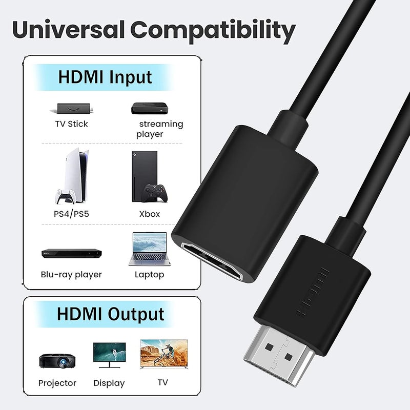 Storite 2 Pack 30cm Short Length Gold Plated HDMI Male to Female Extension Cable for fire tv stick, Laptop/PC,Xbox, PS3/PS4 - (Specially Designed for Wall mountable tv) Black - Image 4