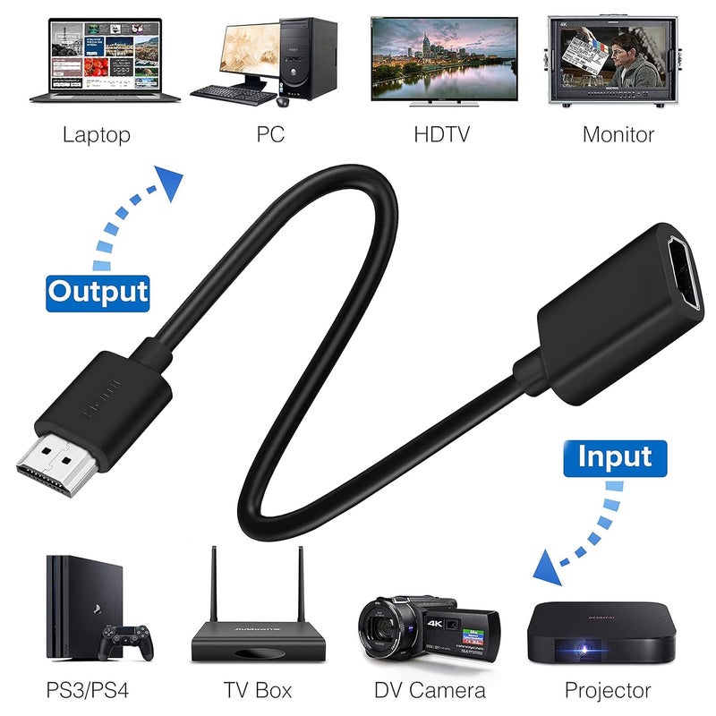 Storite 2 Pack 30cm Short Length Gold Plated HDMI Male to Female Extension Cable for fire tv stick, Laptop/PC,Xbox, PS3/PS4 - (Specially Designed for Wall mountable tv) Black - Image 5