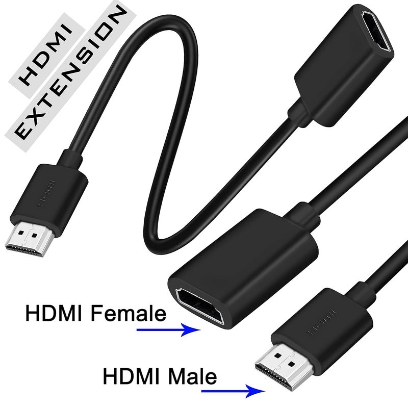 Storite 2 Pack 30cm Short Length Gold Plated HDMI Male to Female Extension Cable for fire tv stick, Laptop/PC,Xbox, PS3/PS4 - (Specially Designed for Wall mountable tv) Black - Image 3