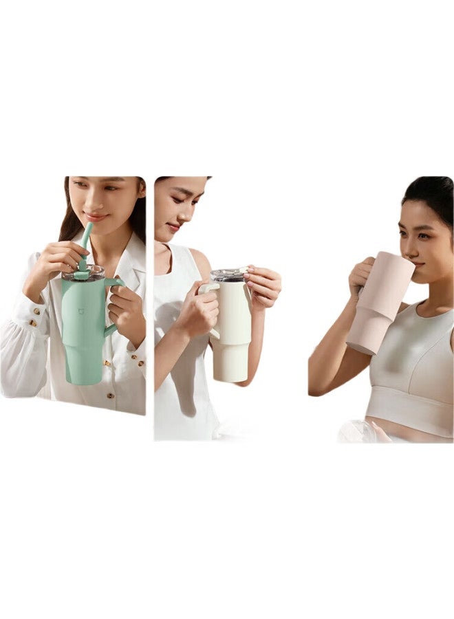 Millet Xiaomi Straw Insulated Cup, Large Capacity Ice Cup, Giant Water Bottle, 316L Stainless Steel Cold-Keeping Cup, 1L Lime Green - Image 1