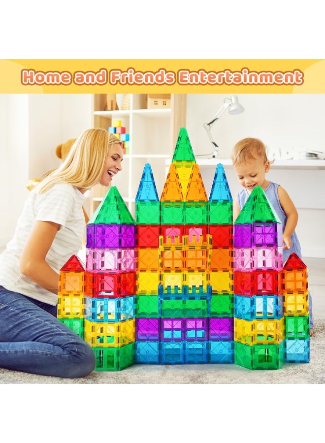 Magnetic Tiles, Deluxe 100 PCS Building Blocks Magnet Toys for Kids,5D Magnet Puzzles Stacking Blocks for Boys Girls,Huge Set with 2 Cars - Image 1