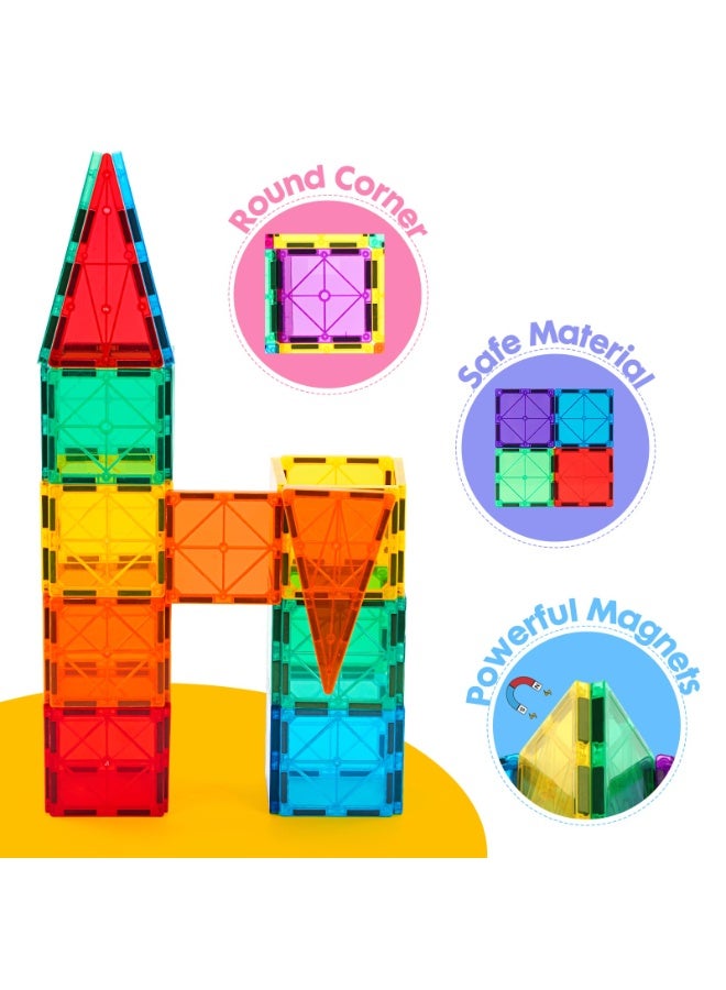 Magnetic Tiles, Deluxe 100 PCS Building Blocks Magnet Toys for Kids,5D Magnet Puzzles Stacking Blocks for Boys Girls,Huge Set with 2 Cars - Image 4