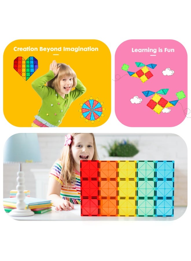 Magnetic Tiles, Deluxe 100 PCS Building Blocks Magnet Toys for Kids,5D Magnet Puzzles Stacking Blocks for Boys Girls,Huge Set with 2 Cars - Image 3