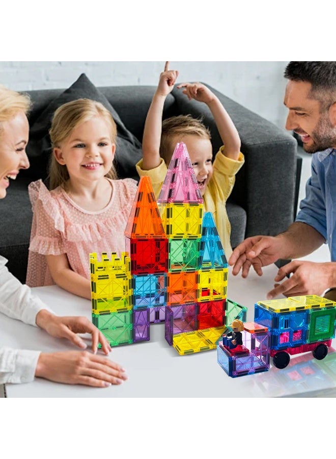 Magnetic Tiles, Deluxe 100 PCS Building Blocks Magnet Toys for Kids,5D Magnet Puzzles Stacking Blocks for Boys Girls,Huge Set with 2 Cars - Image 2