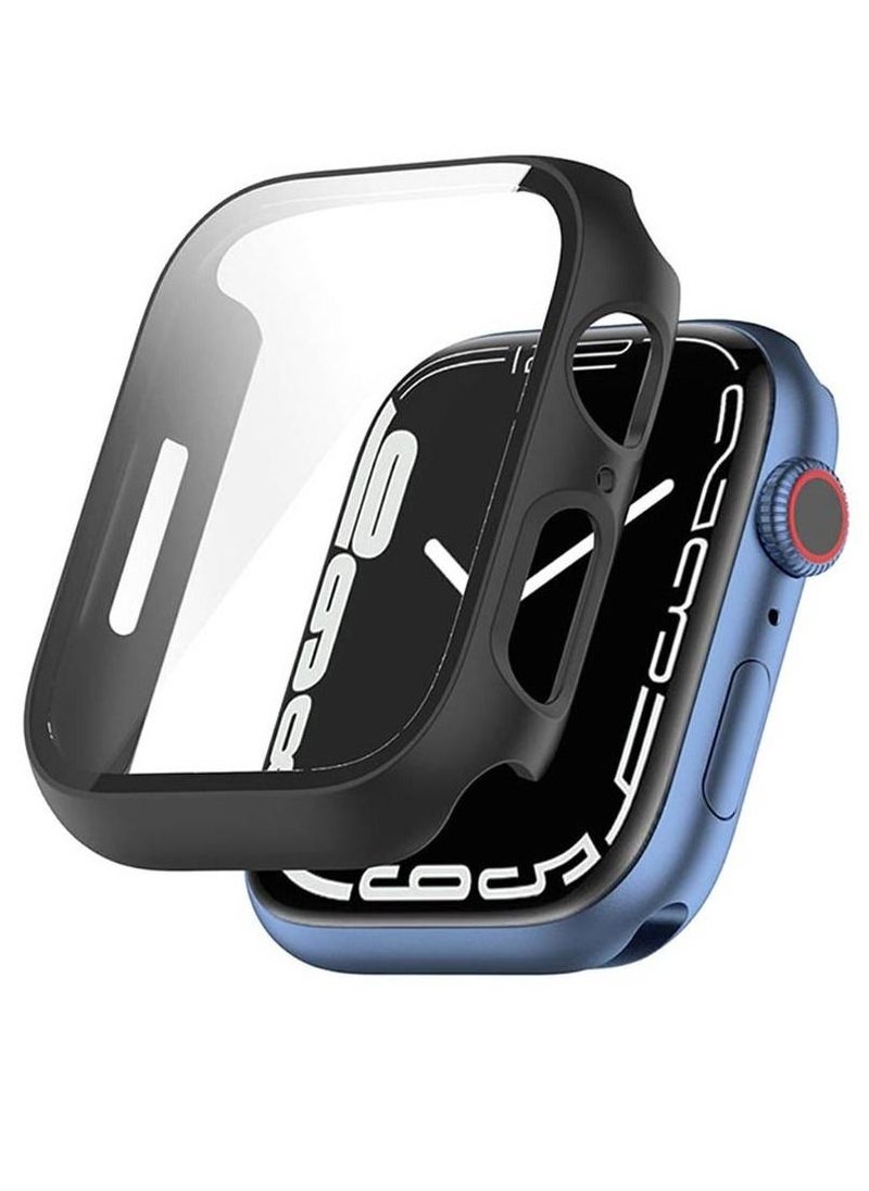 Generic - 2 in 1 PC Frame And Tempered Glass Protector Case For Apple Watch Series 7 41mm Black - Image 1