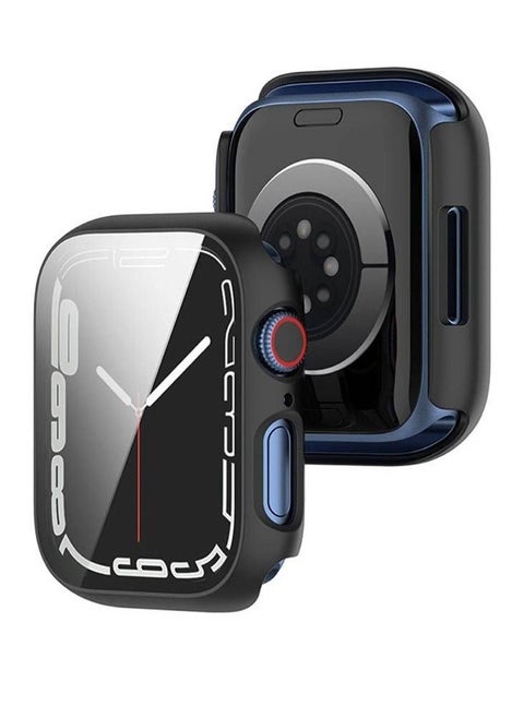2 in 1 PC Frame And Tempered Glass Protector Case For Apple Watch Series 7 41mm Black