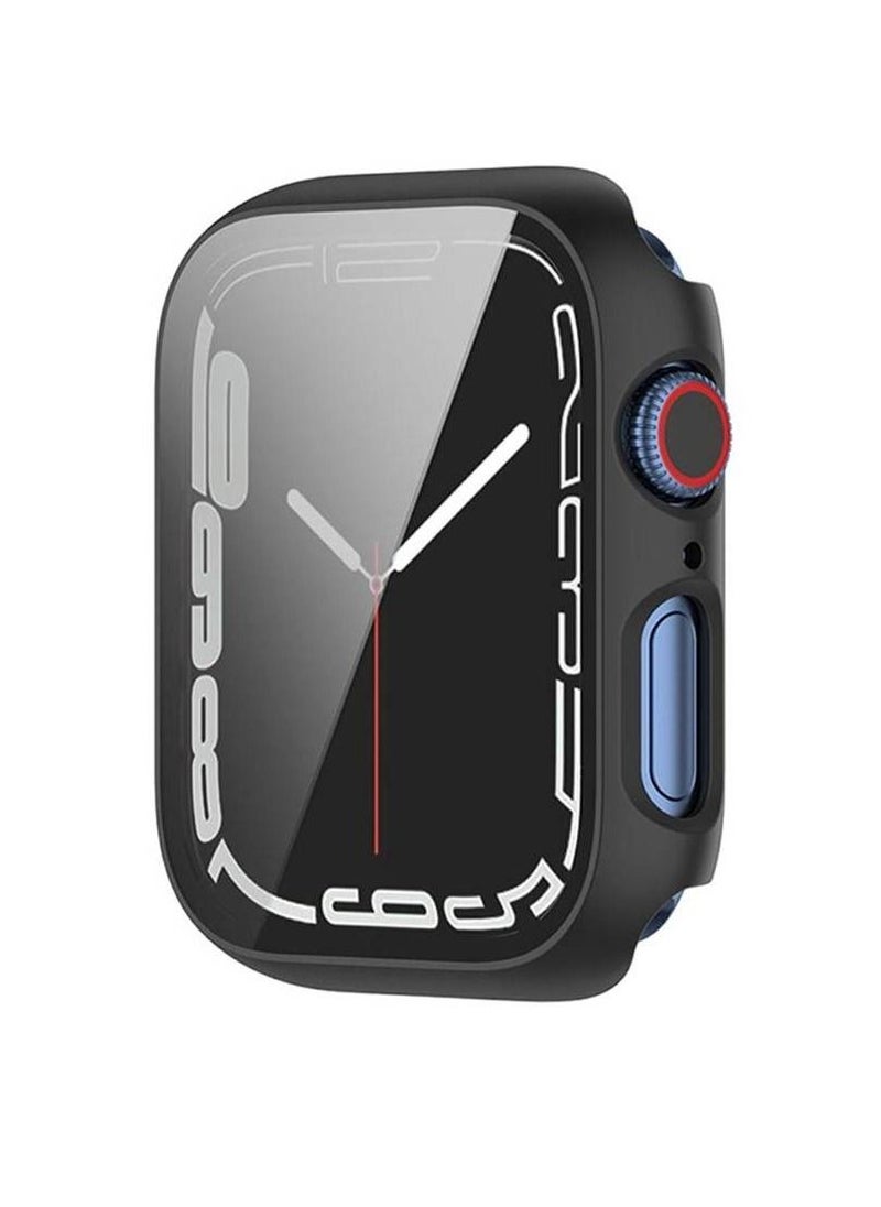 Generic - 2 in 1 PC Frame And Tempered Glass Protector Case For Apple Watch Series 7 41mm Black - Image 1