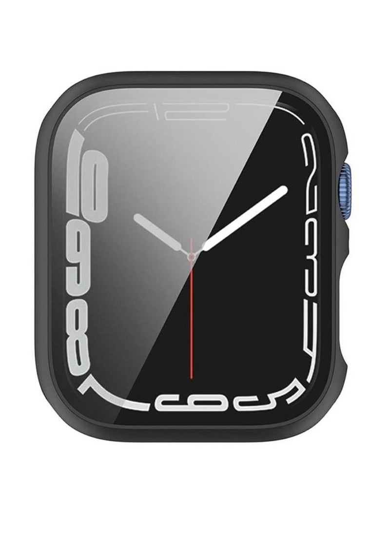Generic - 2 in 1 PC Frame And Tempered Glass Protector Case For Apple Watch Series 7 41mm Black - Image 1