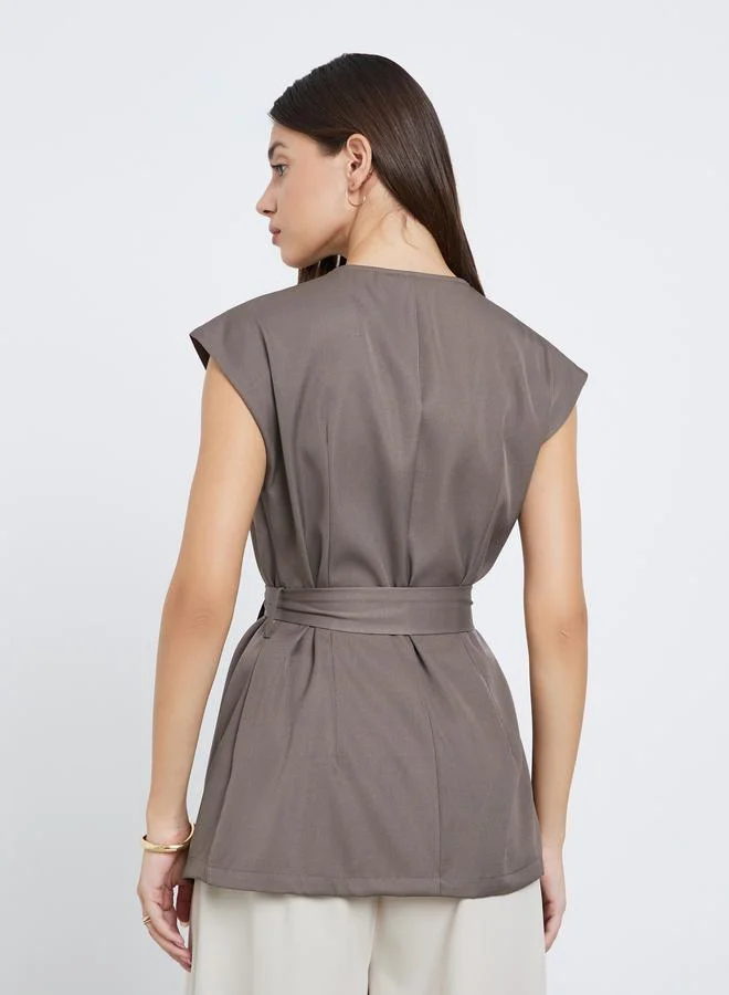 Styli  Styli Women Brown Sleeveless Wrap Top for Women | Best Price UAE