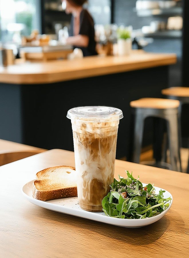 TashiBox 16oz-100 Count Plastic cups with flat lids | Disposable Plastic Ice coffee Cups to go | Crystal Clear - Image 2