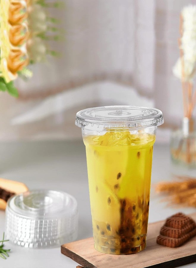 TashiBox 16oz-100 Count Plastic cups with flat lids | Disposable Plastic Ice coffee Cups to go | Crystal Clear - Image 3