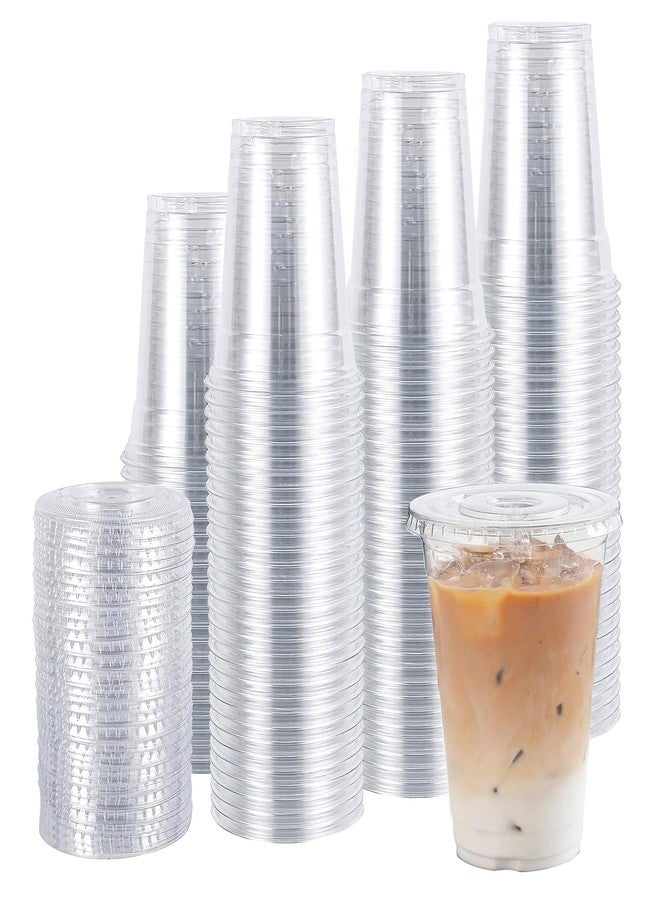 TashiBox 16oz-100 Count Plastic cups with flat lids | Disposable Plastic Ice coffee Cups to go | Crystal Clear - Image 1