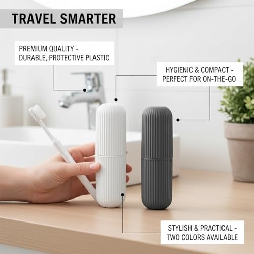 KBS Toothbrush Case Cover (Pack of -2) Capsule Shape Travel Holder Storage Box Container Cosmetics Makeup Brush Pencil Office Product Organizer Bathroom Organizer Accessories (Pink-Blue) - Image 2