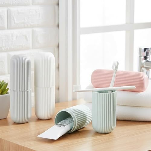 KBS Toothbrush Case Cover (Pack of -2) Capsule Shape Travel Holder Storage Box Container Cosmetics Makeup Brush Pencil Office Product Organizer Bathroom Organizer Accessories (Pink-Blue) - Image 4