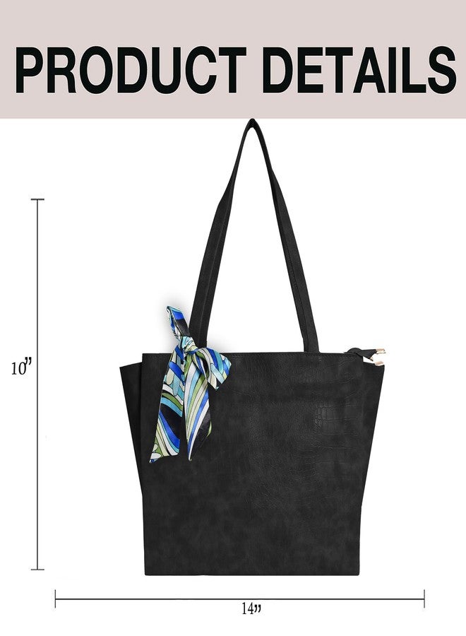 Nyfee Women's Vegan Leather Tote Bag Handbags with 4 Large Compartment & Zip for Office,College & Party (Black) - Image 4