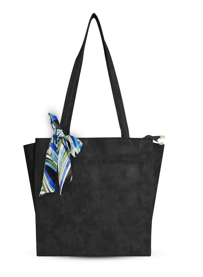 Nyfee Women's Vegan Leather Tote Bag Handbags with 4 Large Compartment & Zip for Office,College & Party (Black) - Image 1