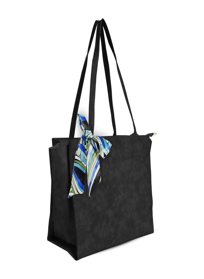 Nyfee Women's Vegan Leather Tote Bag Handbags with 4 Large Compartment & Zip for Office,College & Party (Black) - Image 2