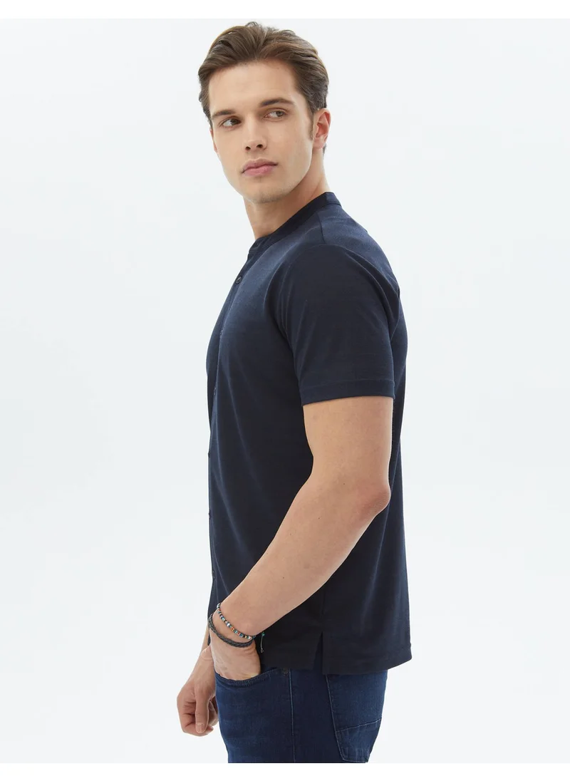 كيب Navy Blue Plain Regular Fit Casual Shirt