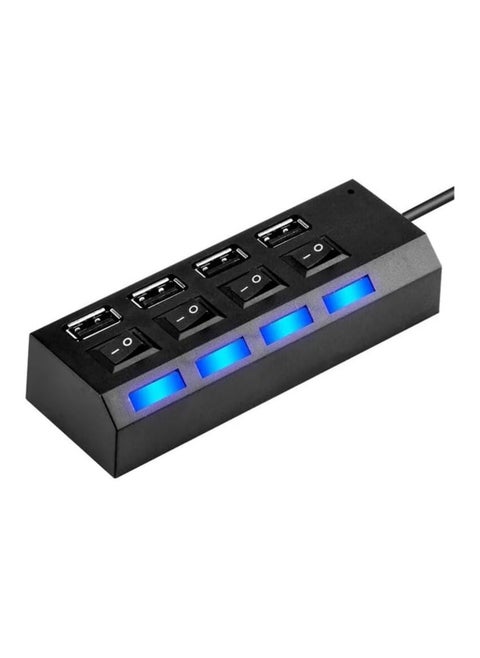 USB HUB 2.0 High Speed 4 Ports Adapter Expander Multi USB Splitter Multiple Extender with LED Lamp Switch for PC Laptop (4P)