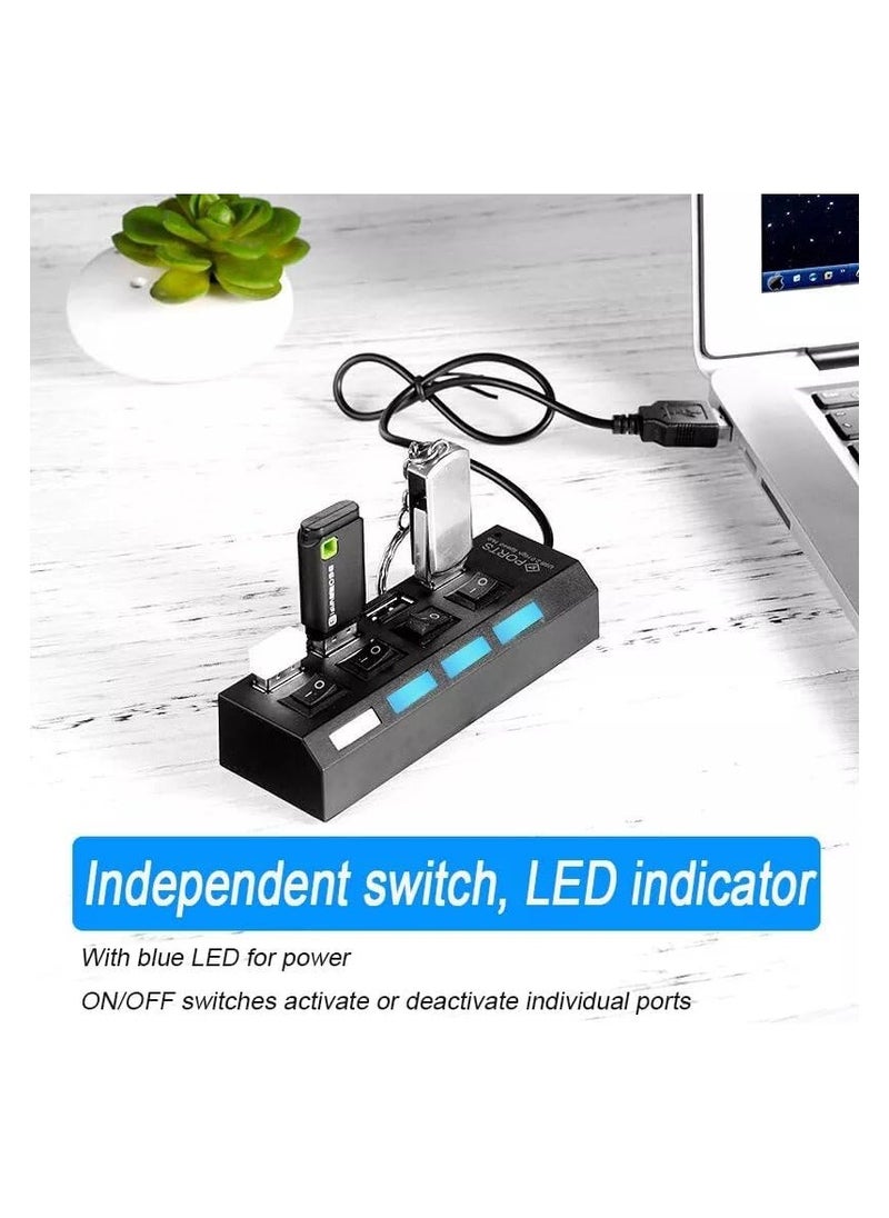 Home Clearance Sale USB HUB 2.0 High Speed 4 Ports Adapter Expander Multi USB Splitter Multiple Extender with LED Lamp Switch for PC Laptop (4P)  - Image 3
