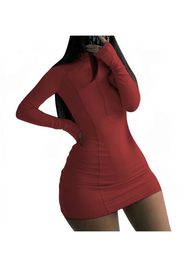 TINYHI Front Zipper Bodycon Dress Party Long-Sleeve Club Dresses, Bl Tie Dye Pink, XXL - Image 5